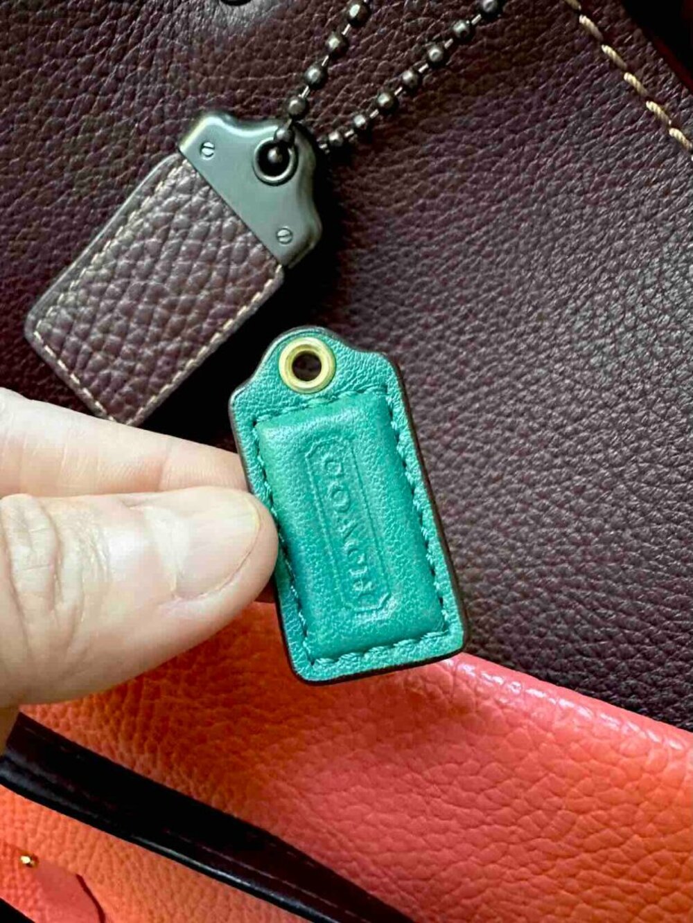 Vintage COACH Small Hangtag Teal Turquoise Blue-Green Y2K Replacement charmBrass